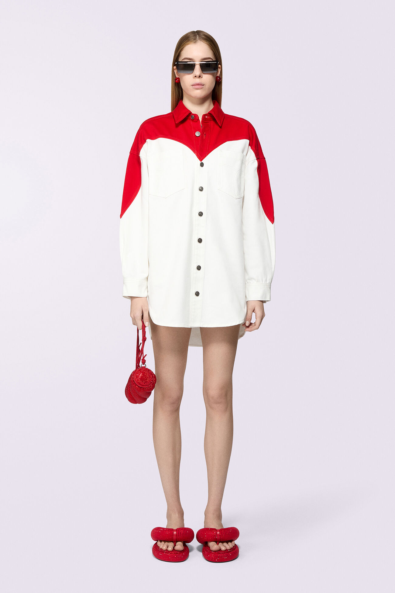 Heart Denim Shirt Dress Red