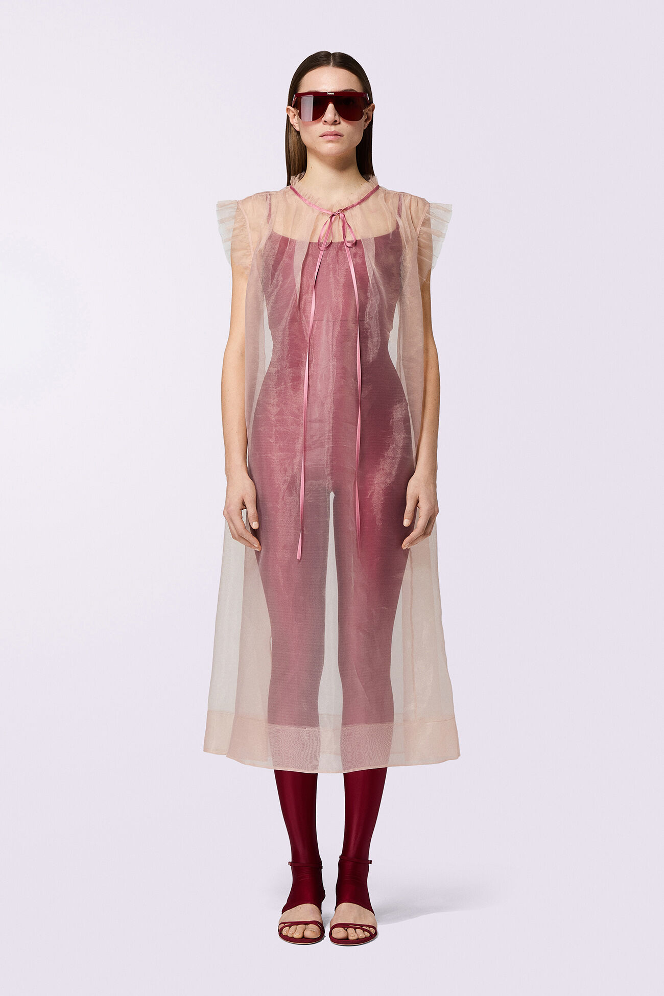 Sheer Nightgown Midi Dress Beige
