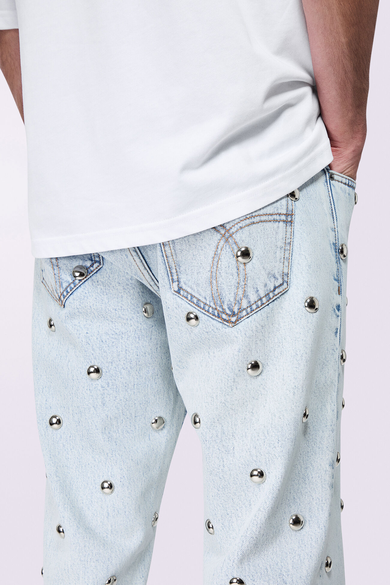 Unisex Stud Straight Fit Jeans Bleach Blue