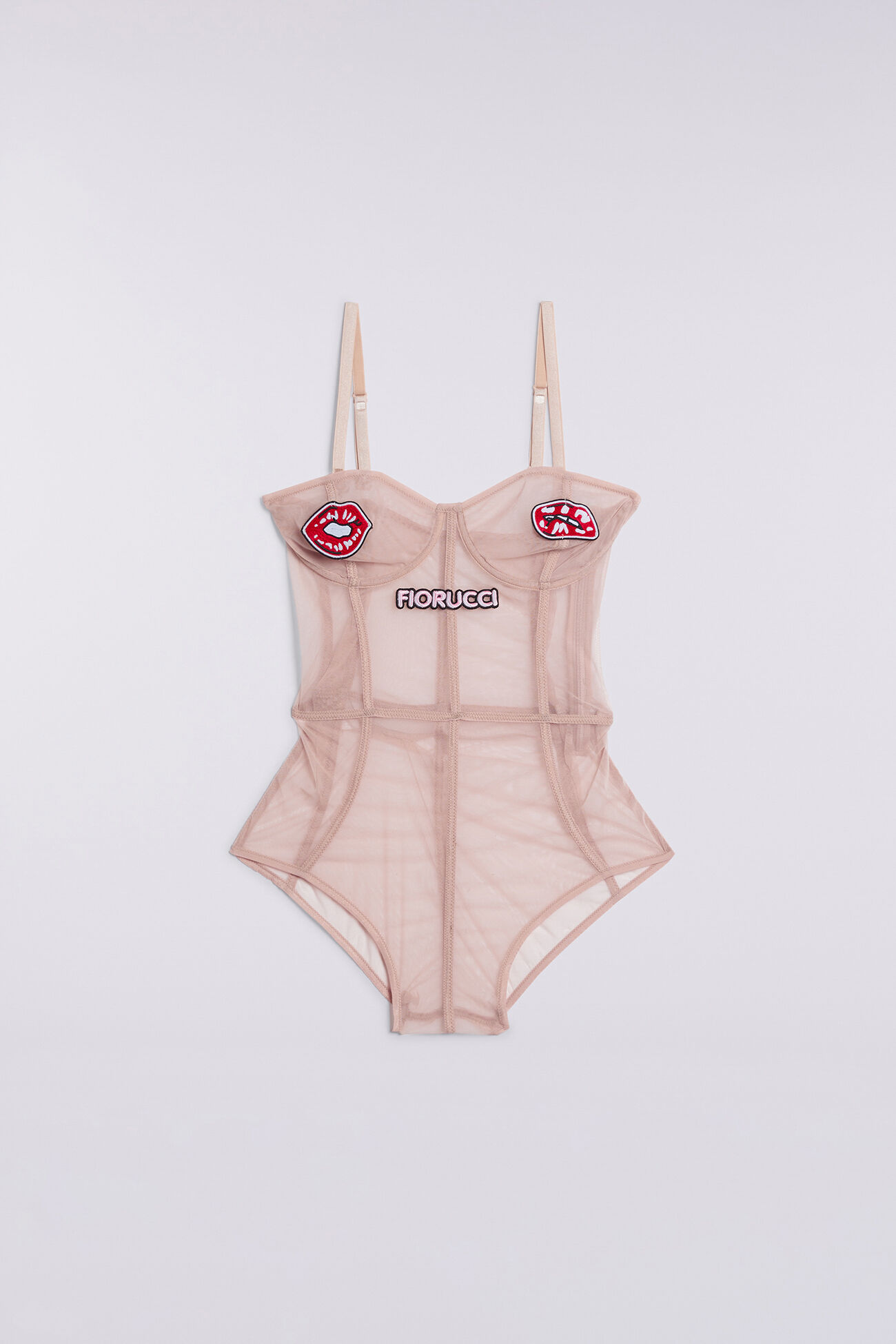 Tulle Patch Bodysuit Beige