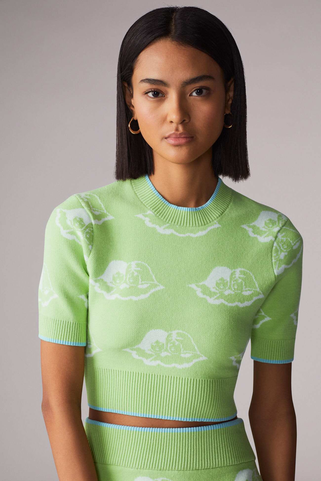 All Over Angels Knit Crop Top Green