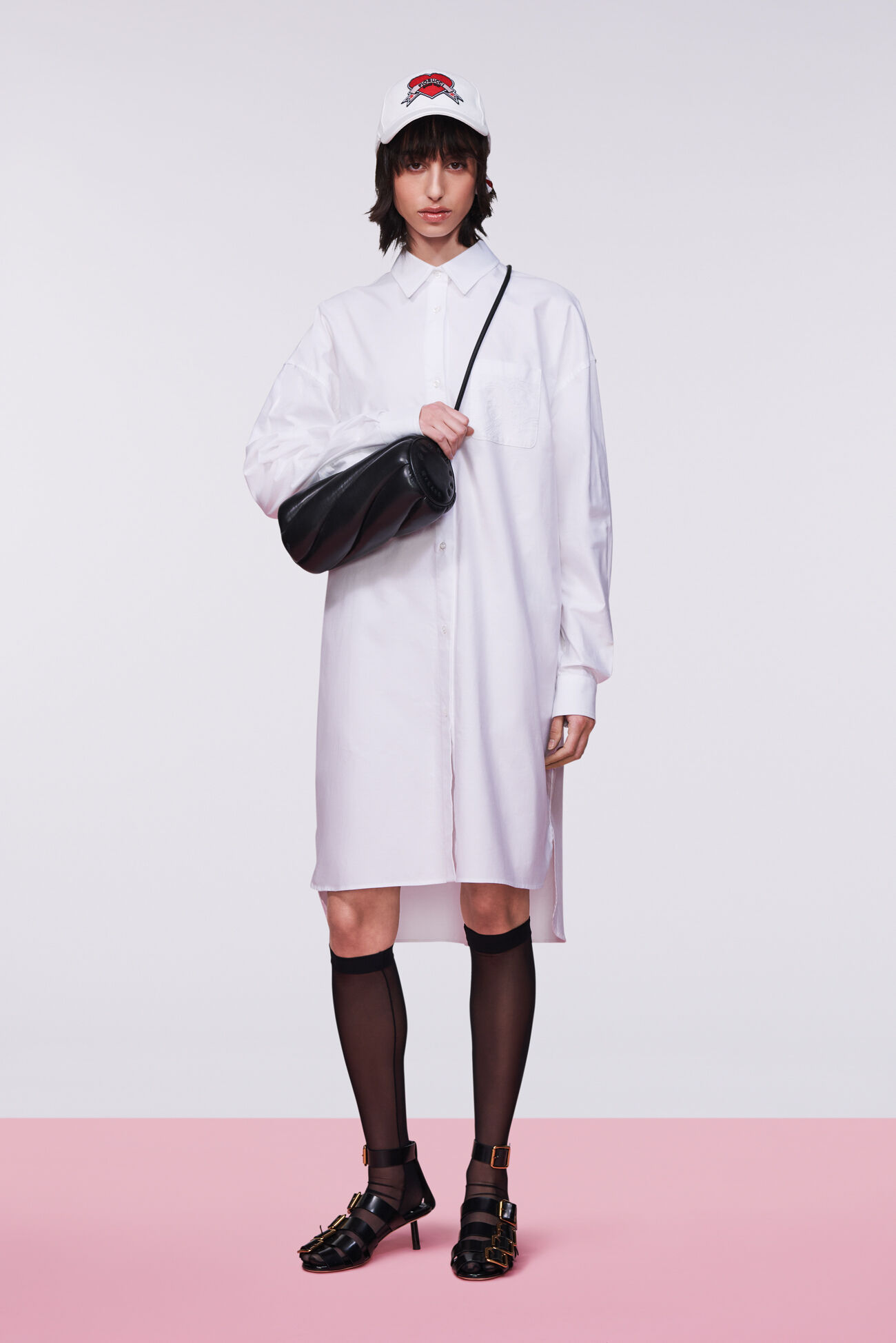 Embroidered Angels Midi Shirt Dress White