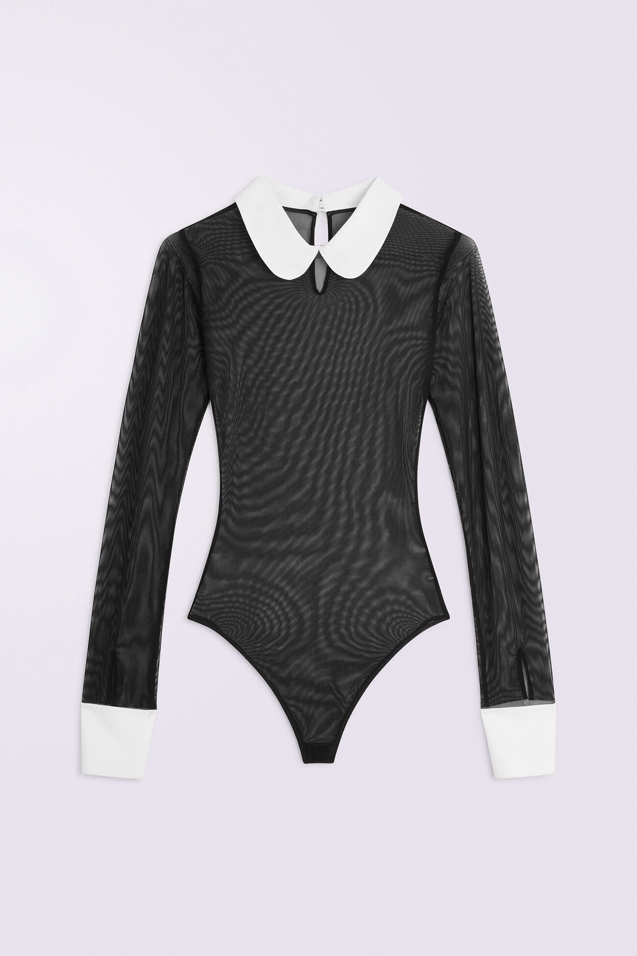 Tulle Collared Bodysuit Black