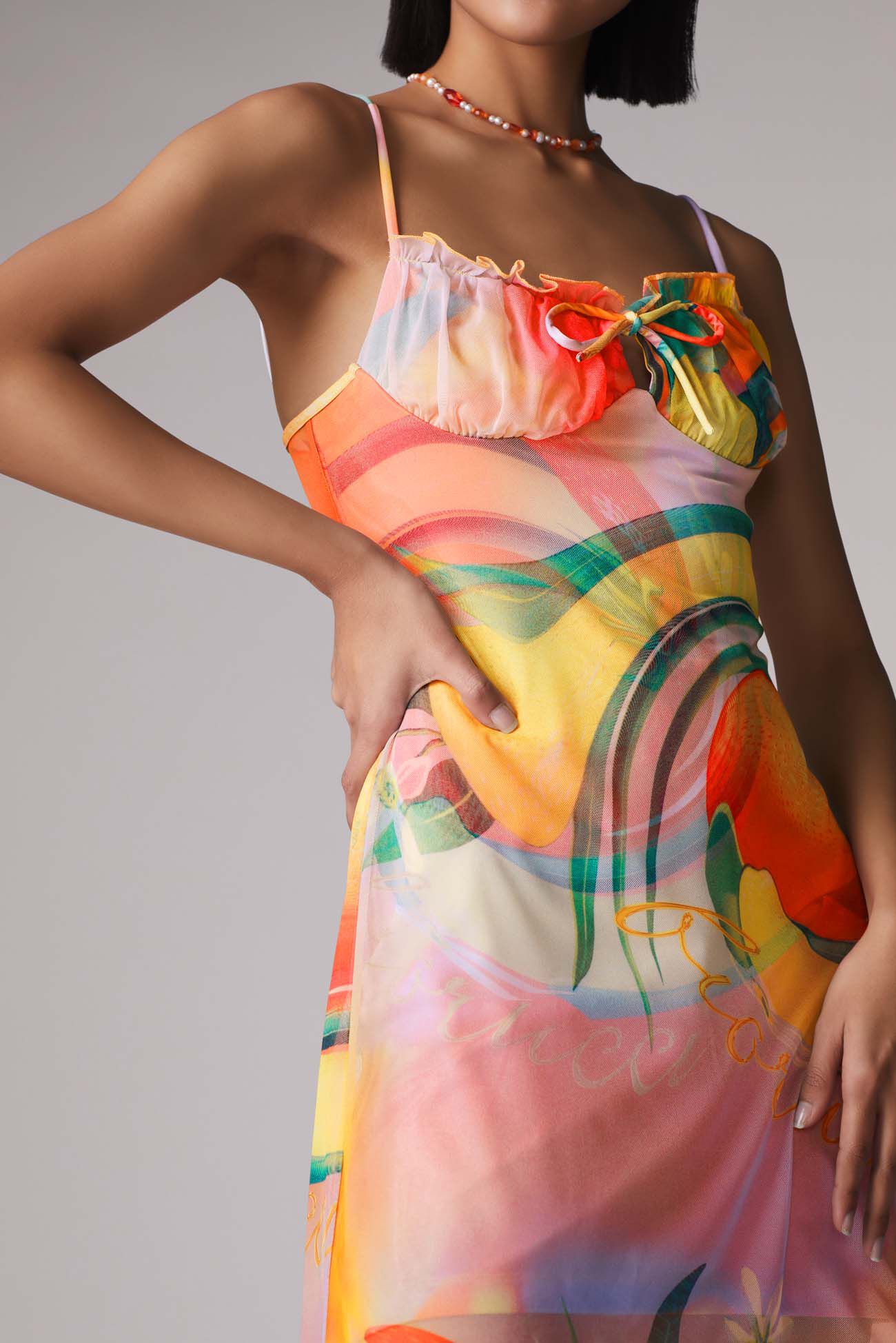 Fruity Print Balconette Mini Dress Multi