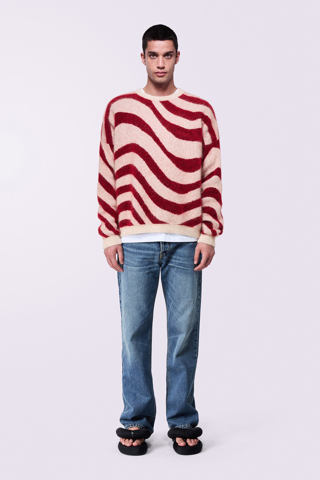 Unisex Candy Stripe Knit Jumper Red