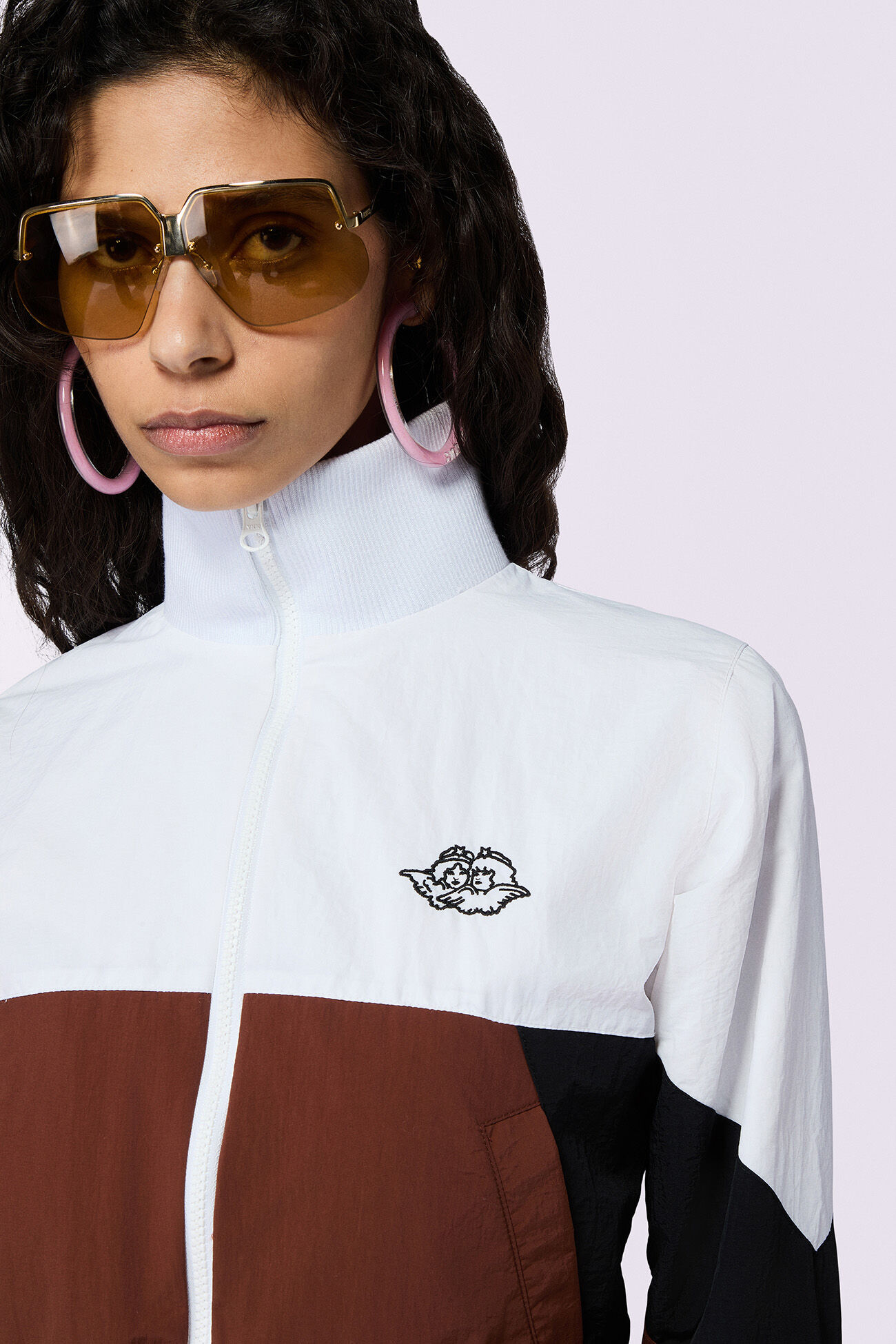 Angels Embroidery Cropped Track Jacket Brown