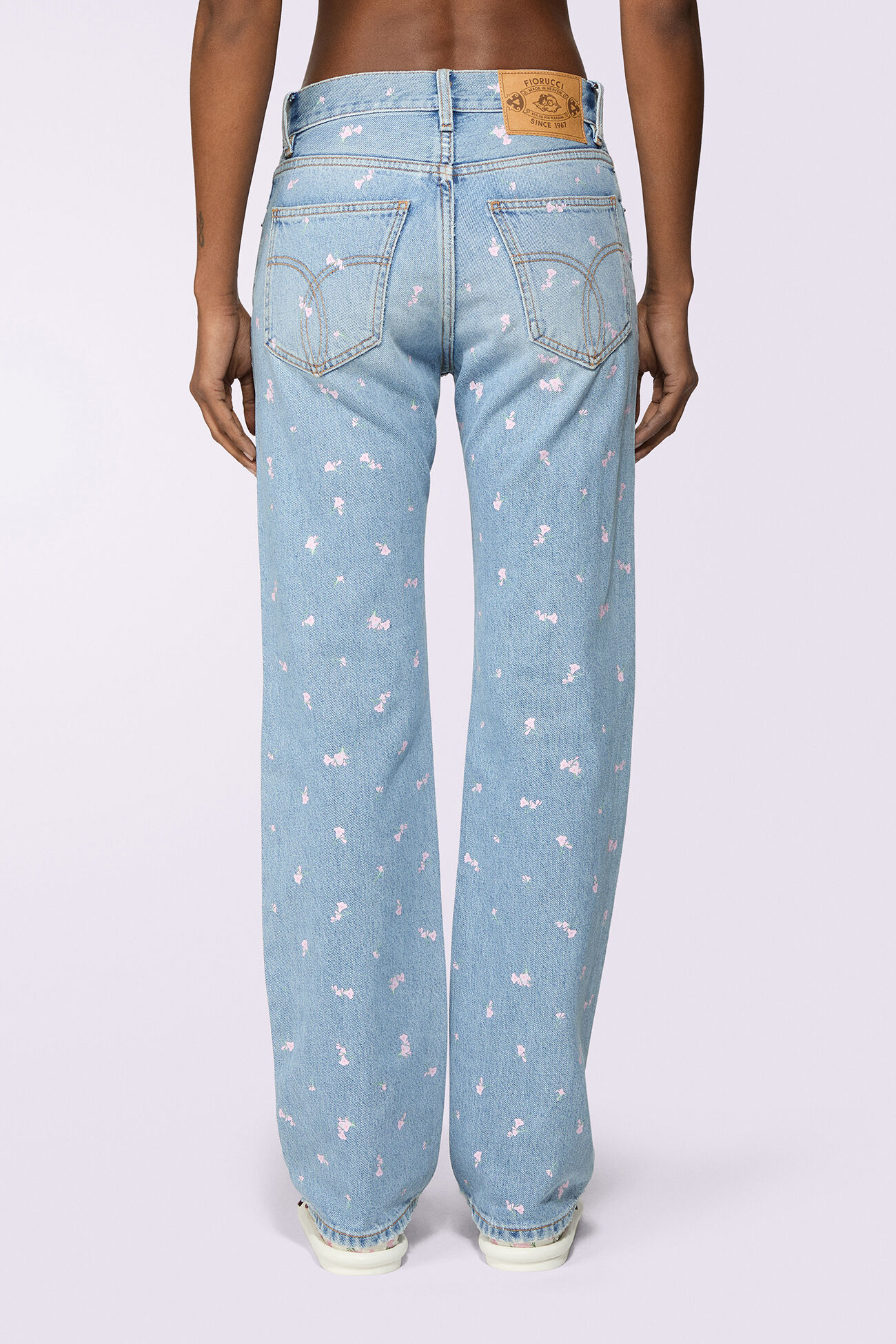 Floral Straight Fit Jeans Light Blue