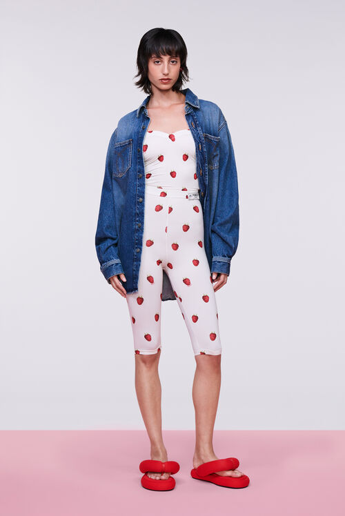 Raspberry Print Biker Shorts White