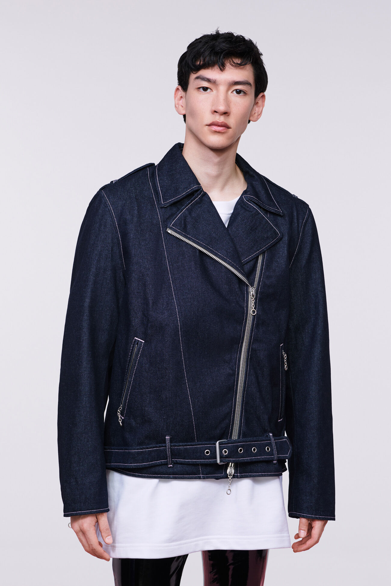 Unisex Biker Denim Jacket Dark Blue