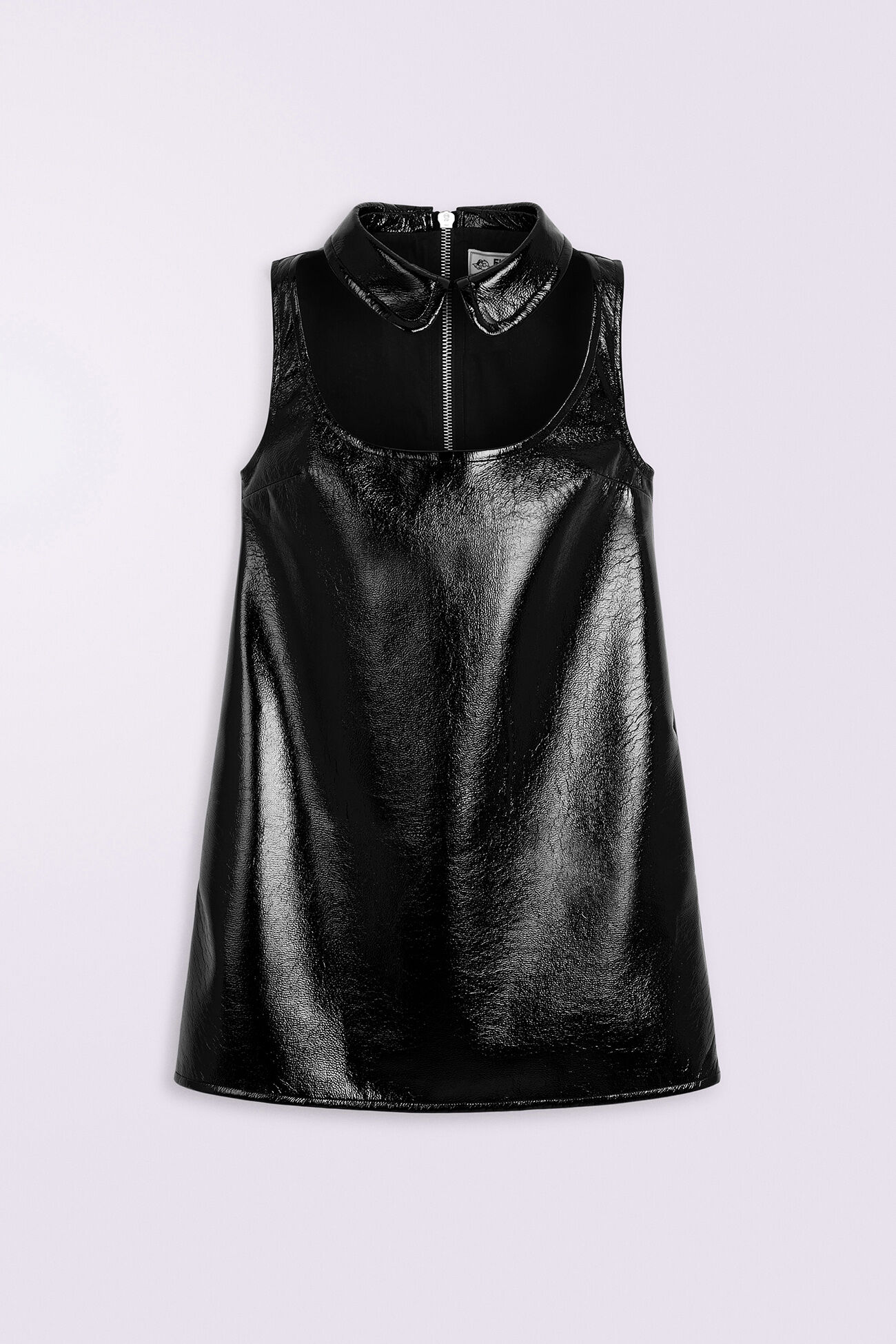 Collar Cutout Vinyl Mini Dress Black