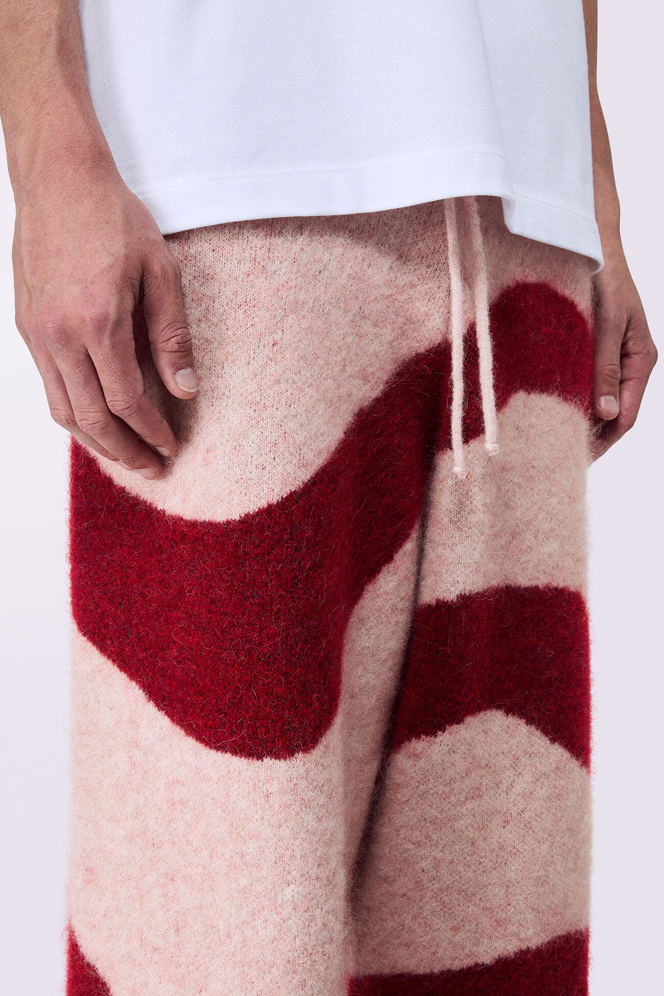 Unisex Candy Stripe Knit Trousers Red
