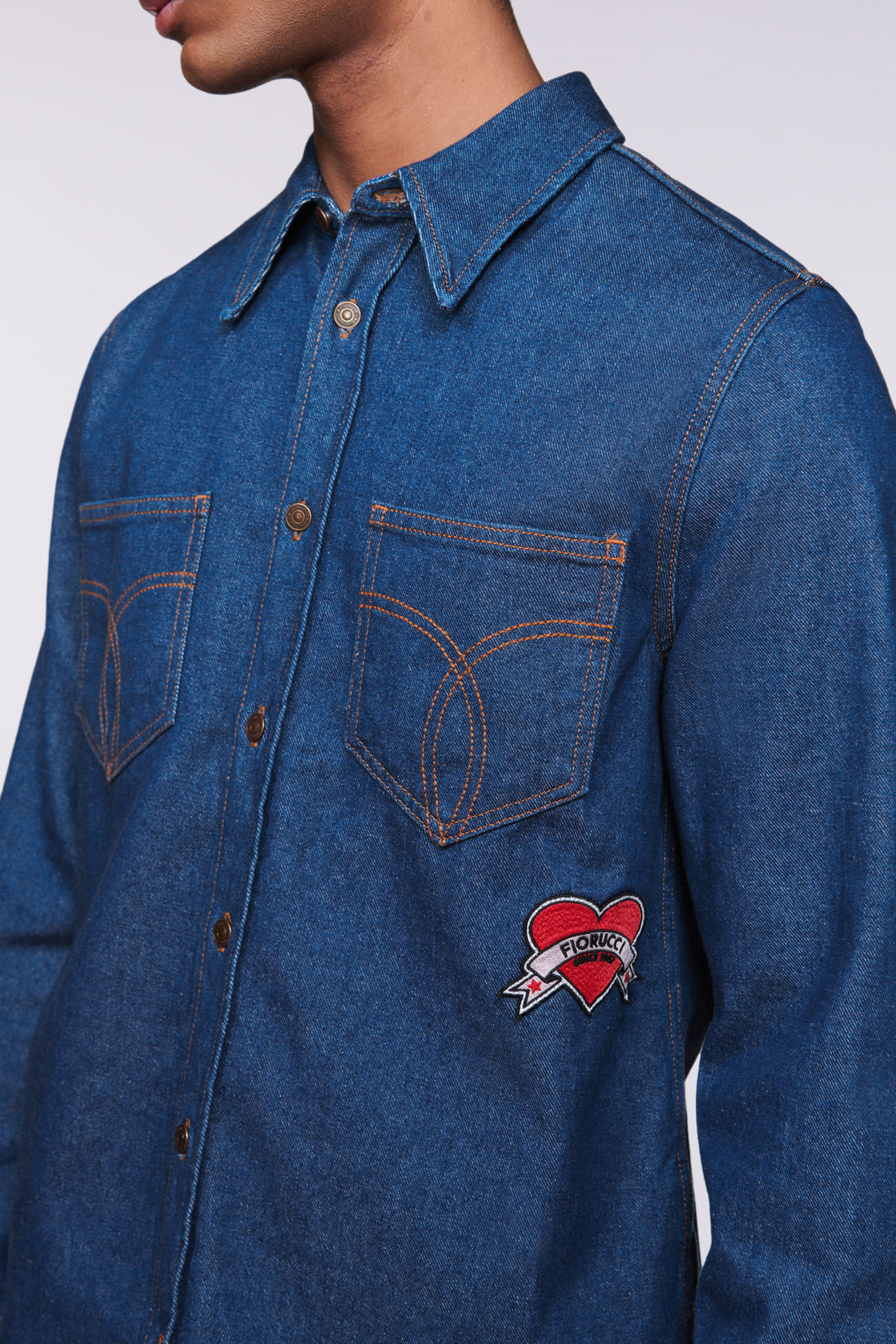 Patch denim shirt store