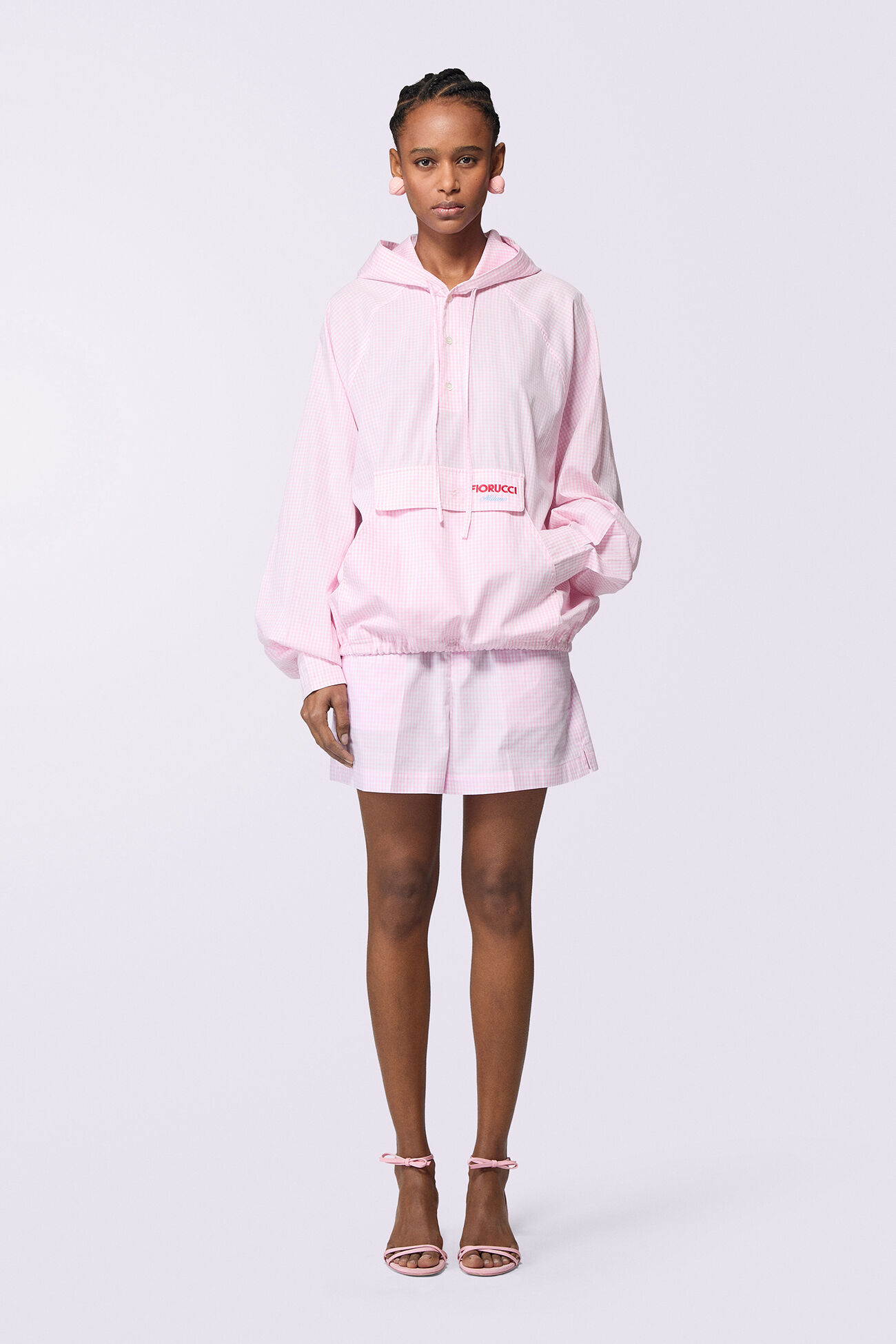 Gingham Logo Hoodie Shirt Pink