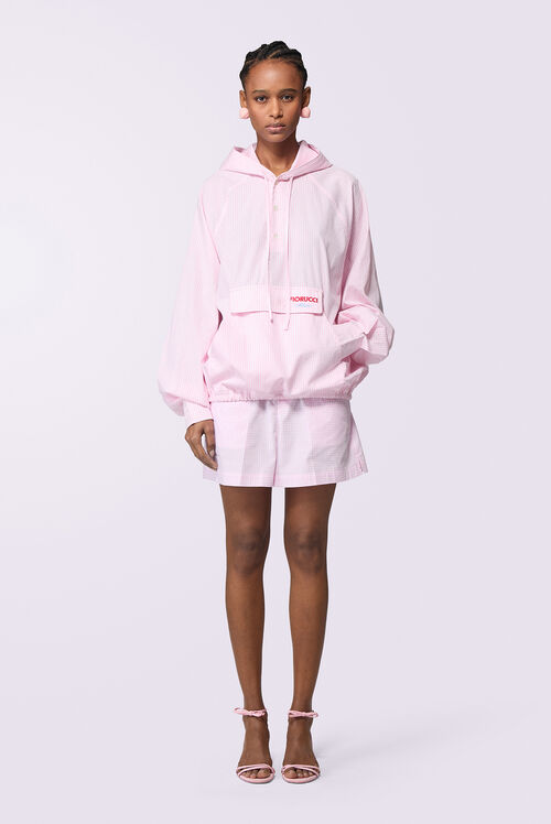 Gingham Logo Hoodie Shirt Pink