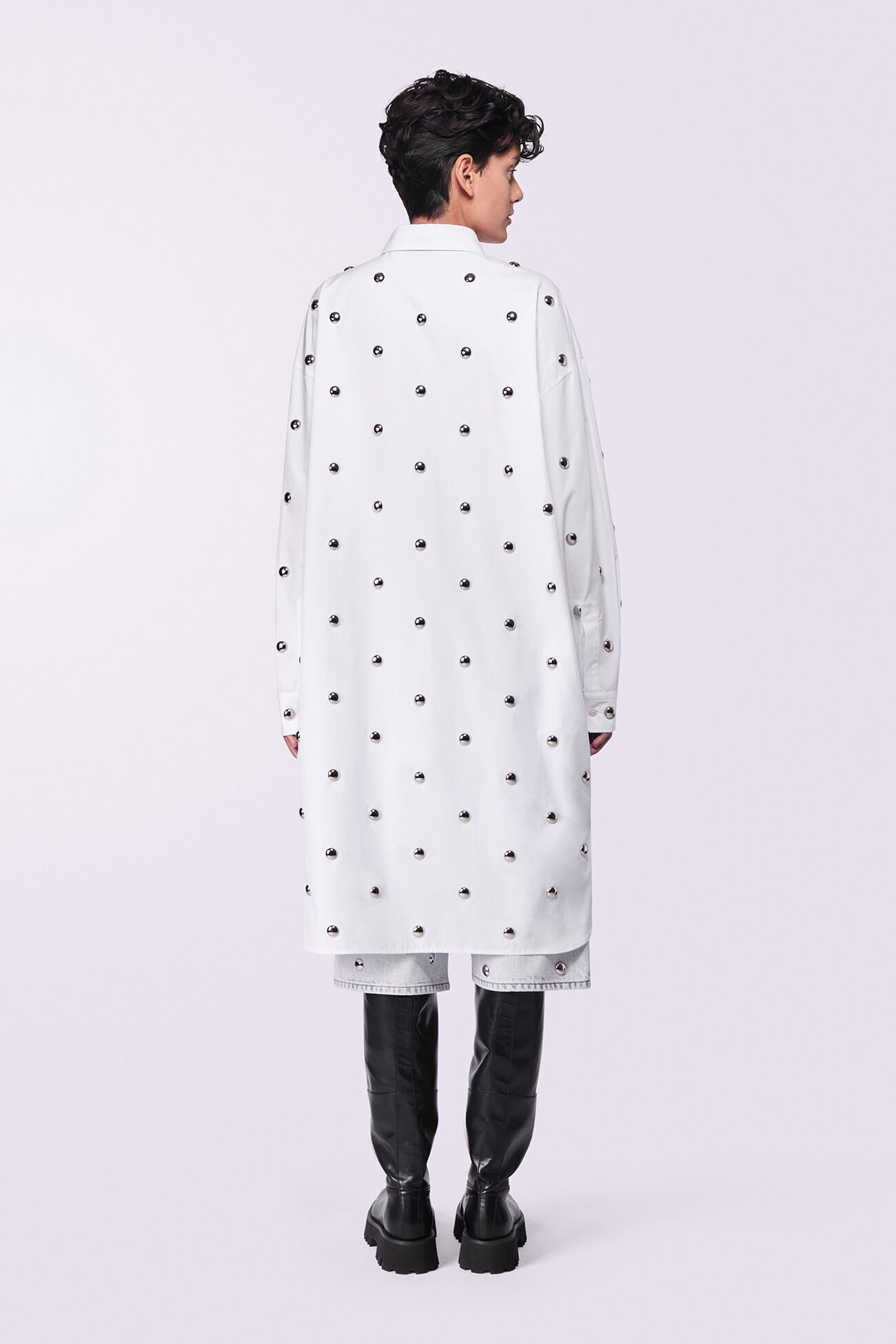 Stud Midi Shirt Dress White