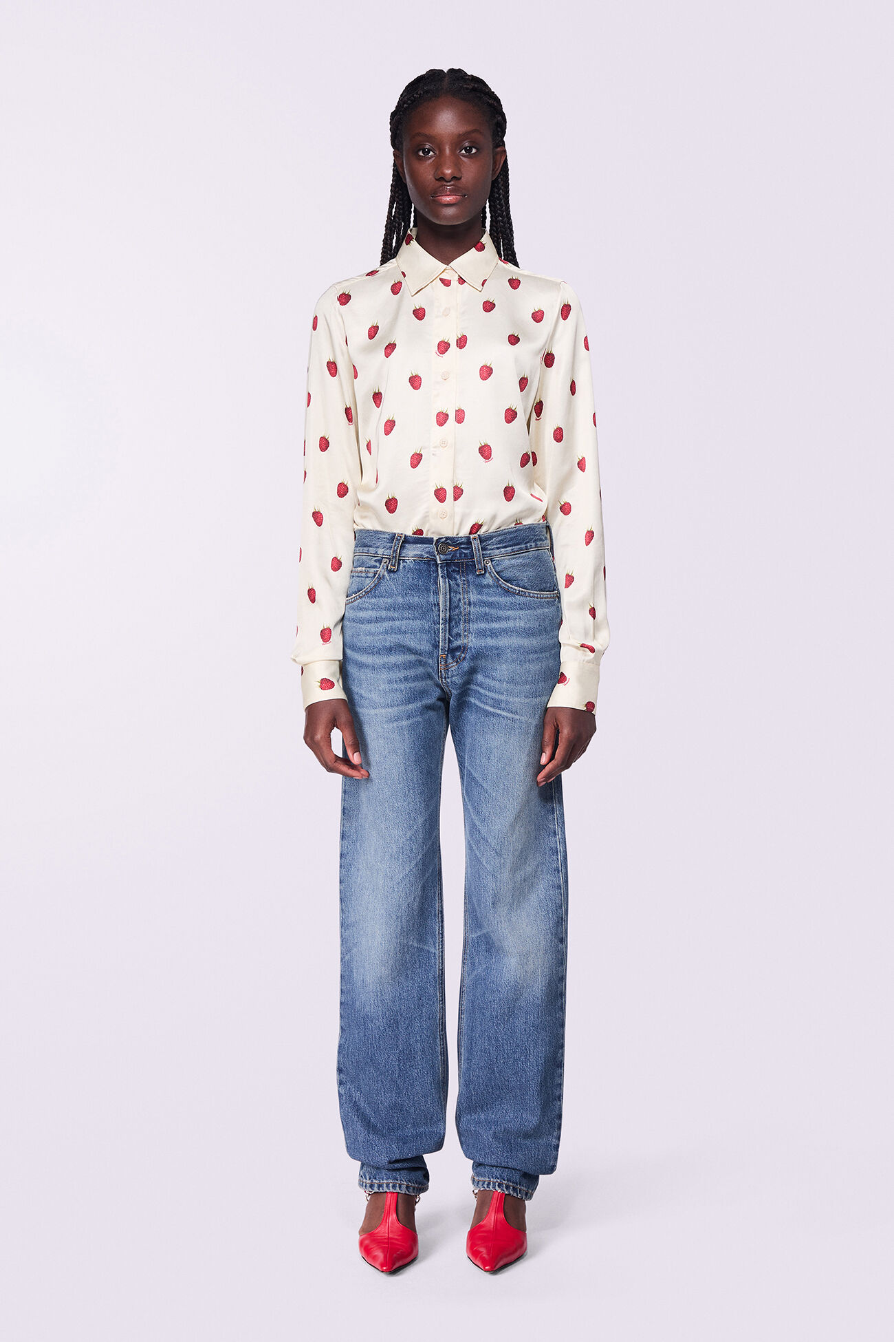 Raspberry Print Shirt Cream