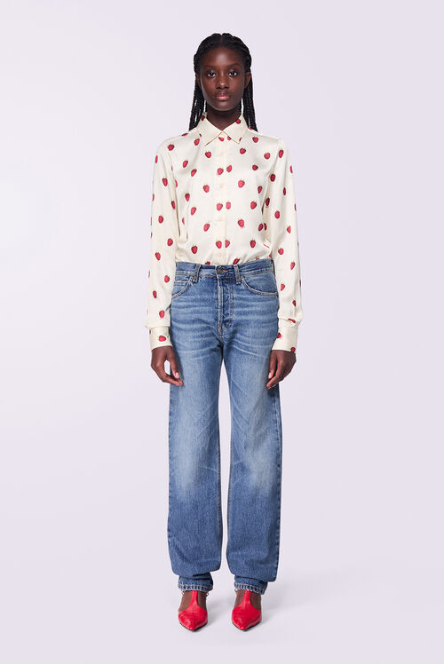 Raspberry Print Shirt Cream