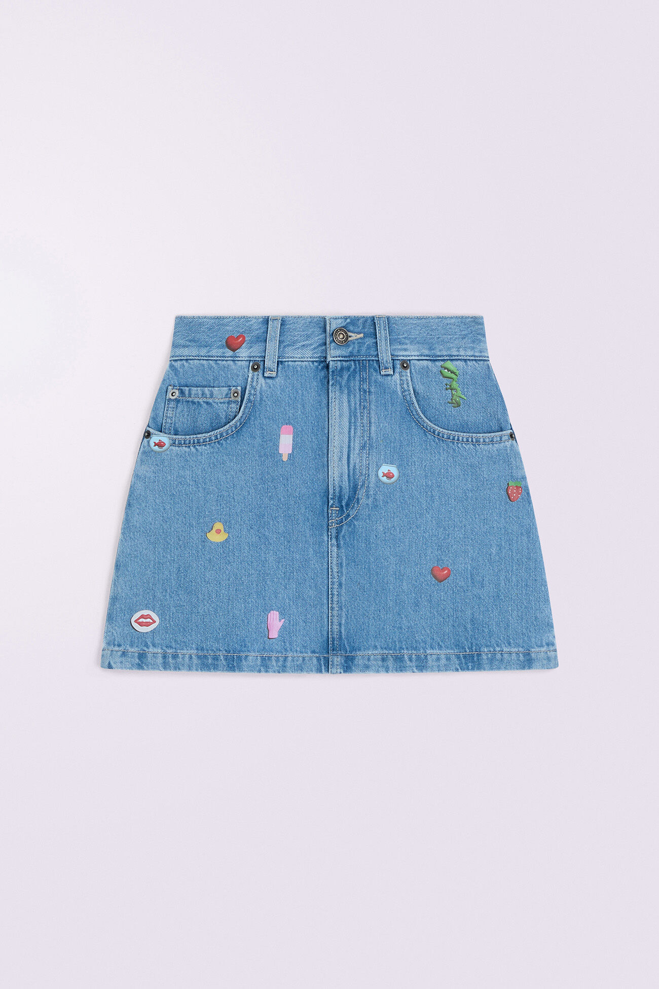 Charm Print Denim Mini Skirt Baby Blue