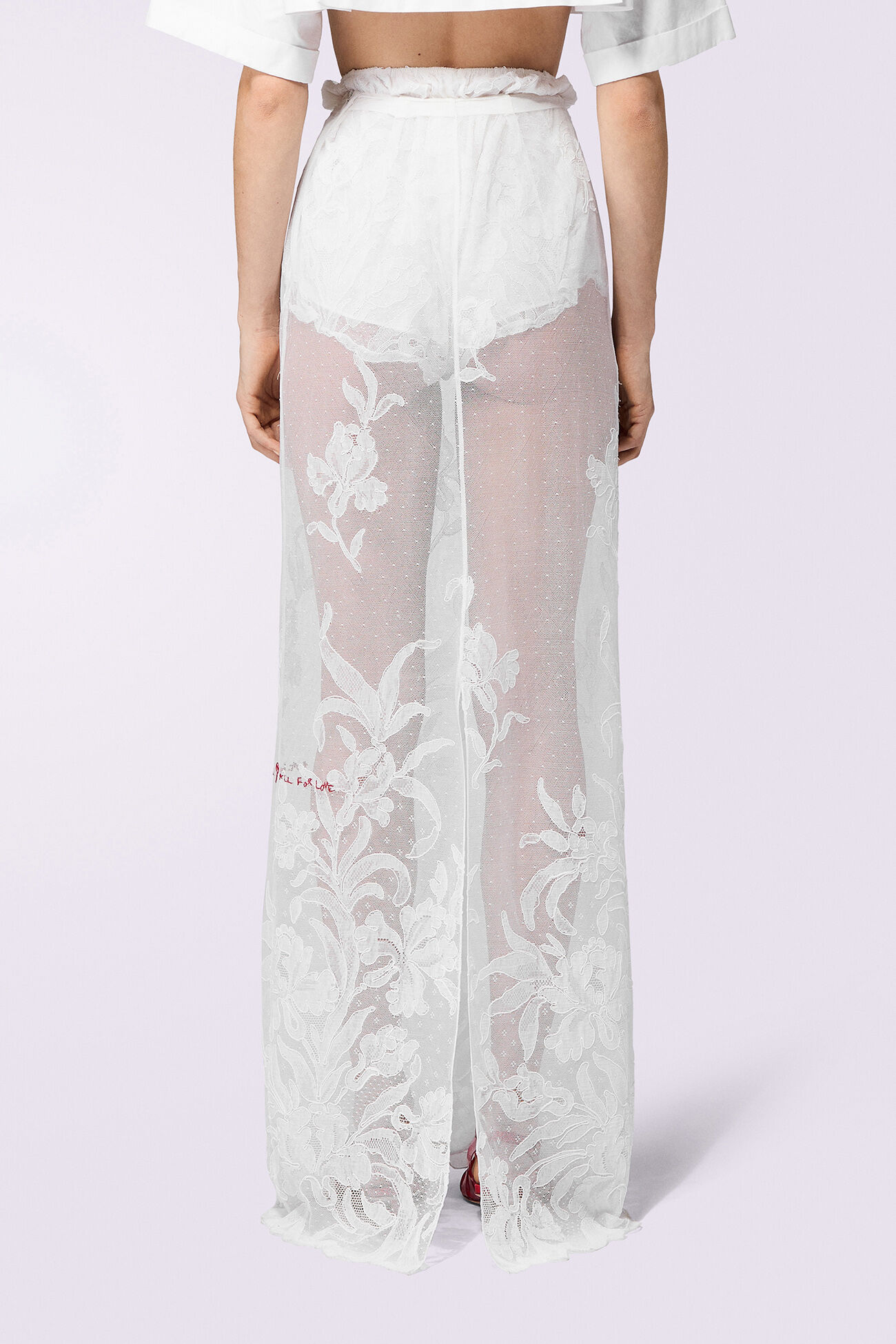 Embroidered Lace Maxi Skirt White